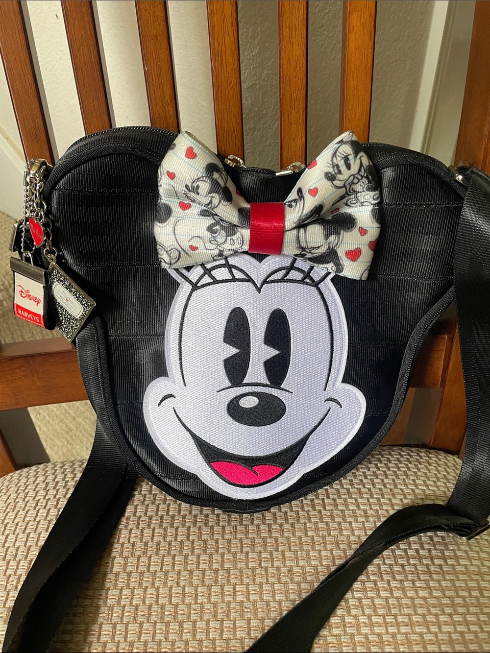 Harveys Disney Black Minnie Mouse Face Crossbody with Patterned Bow